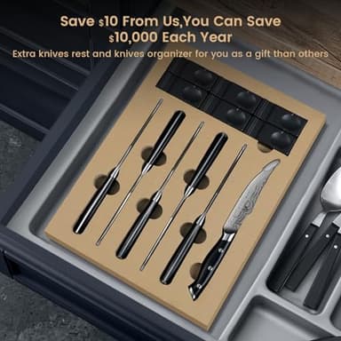 CoquusAid Steak Knives Set of 6, 4.8 Inch Non Serrated Razor-Sharp Durable Dinner knives with Rest, German Stainless Steel Damascus Pattern Full Tang Forged, Rust Resistant & Easy to Maintain - Image 7