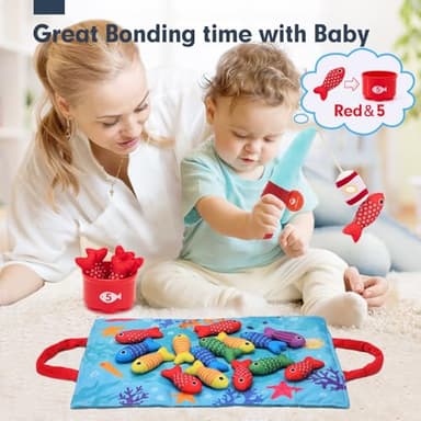 Toddler Toys Montessori Toys for 1 Year Old Boy Girl Birthday Gift -10 in 1 Cloth Fishing Game for Toddler Christmas Gifts 1-3 with Stacking Cups- Number Counting, Color Sorting, Shape Learning - Image 9