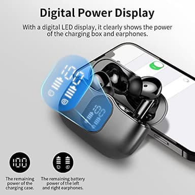Wireless Earbuds, Bluetooth 5.4 Headphones Bass Stereo, Ear Buds with Noise Cancelling Mic LED Display, IP7 Waterproof in Ear Earphones, 36H Playtime for Laptop Pad Phones Sports Workout, Black - Image 6
