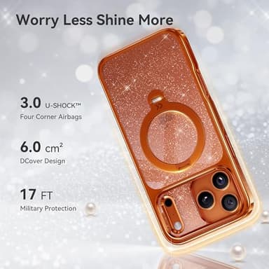 CASEKOO Pearl Sparkle 360 Spin Magnetic Stand for Glossy iPhone 17 Pro Max Case for Women, Fit for MagSafe, 17FT Drop Protection, Chic Design for 17 Pro Max Case with Stand, Cosmic Orange - Image 6