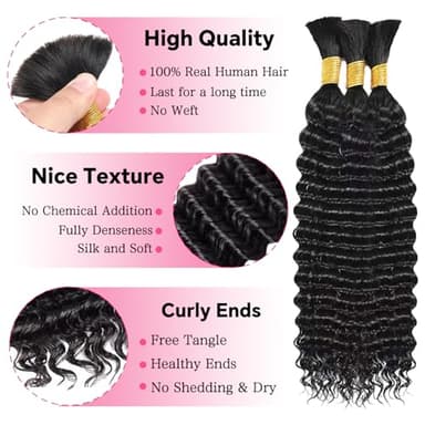 AKONSOUL Deep Wave Bulk Human Hair Braiding 3 Bundles/Pack 110g 24 Inch No Weft Brazilian Virgin Curly Human Hair Extensions for Boho Braids Wet and Wavy Human Braiding Hair - Image 2