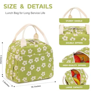 Bluboon Lunch Bag for Women Men Cute Corduroy Lunch Tote Bags Reusable Insulated Lunch Box Large Capacity Reusable Insulated Cooler for Work Picnic or Travel - Image 2