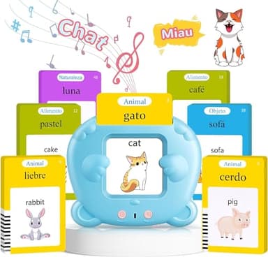 Spanish & English Talking Flash Cards for Toddler, Bilingual Flash Cards Learning Montessori Toys with 224 Sight Words, Speech Therapy Toys for Children Sensory Preschool Education - Image 1