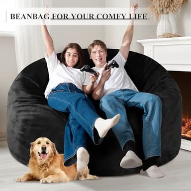 Homguava 5FT Bean Bag Chair Giant BeanBag with Memory Foam Filled, Comfy Bean Bag Chairs for Adults, Adult Bean Bag Chair with Dutch Velvet Cover for Living Room Bedroom-Black - Image 5