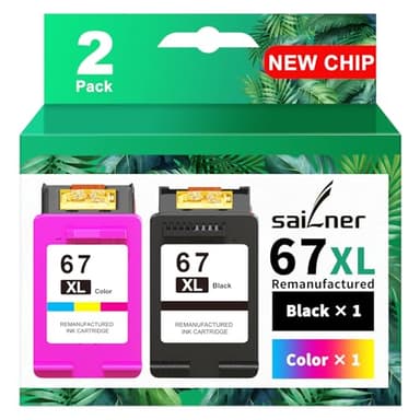 SAILNER 67XL HP Printer Ink, Replacement for HP Ink 67 for HP 67 Ink cartridges Black/Color Combo Pack, Compatible with DeskJet 2755e 2855e 2700e 4155e 2734e 2827e 4100e Envy 6055 6455e Printer 67XL - Image 1
