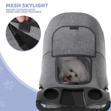 Magshion 3-Wheel Pet Stroller, Foldable Travel Jogger for Small & Medium Dogs & Cats (Up to 33lbs), Lightweight Carrier with Breathable Mesh Cover, Cup Holder & Storage Basket, Gray - Image 10