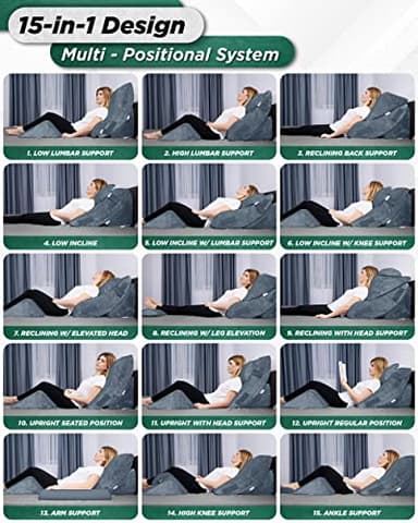 Lunix 4pcs Orthopedic Bed Wedge Pillow Set, Post Surgery Memory Foam for Back, Knee, Leg Pain Relief, Sitting Pillow for Sleeping, Acid Reflux, GERD, with Hot Cold Pack, 100% Navy - Image 7