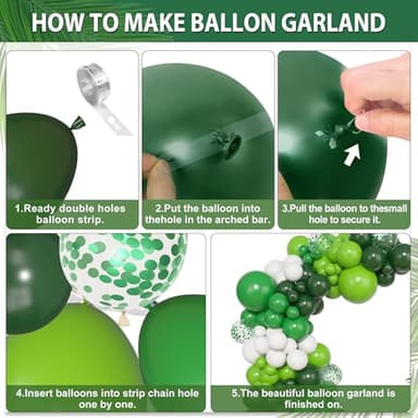 Amandir 153pcs Green Balloons Arch Garland Kit, Different Sizes 18 12 10 5inch Dark Emerald Light Lime Green Latex Confetti Balloon for Safari Jungle Baby Shower Birthday Graduation Party Decorations - Image 3