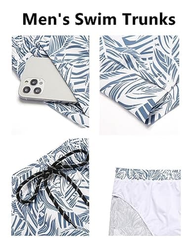COOFANDY Mens Swim Trunks with Compression Liner 5" Swim Trunks Quick Dry Summer Surfing Beach Shorts Swimsuit Shorts Deep Blue Plam Leaf S - Image 5