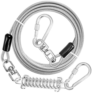 jenico Dog Tie Out Cable - 25ft Dog Lead for Yard - Heavy Duty Dog Chain with Shock Spring - Outdoor Tether Leash for Small Large Dogs Up to 500 lbs - Image 1