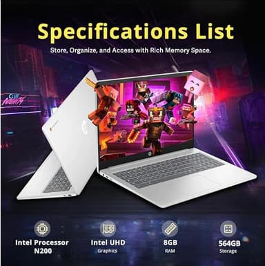 HP Chromebook 2025 Premium Laptop Student Business, 15.6" HD Display, Quad-Core Intel N200 Processor, 8GB RAM, 564GB Storage (64GB eMMC+ 500GB Ext), UHD Graphics, Wi-Fi, Chrome OS +MarxsolAccessory - Image 3