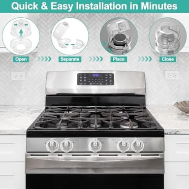 GRENFU Stove Knob Safety Covers (5 + 1 Pack) - Double-Key, Universal Size Gas Stove Knob Locks with Strong Double-Sided Tape, Heat-Resistant Oven Knob Covers for Child Safety/Pet Safety, Clear View - Image 6