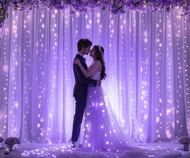 Purple Backdrop Curtains with Lights String for Wedding Birthday Party 10ft×10ft Sheer Tulle Backdrop Curtain for Bridal Shower Baby Shower Photo Shoot Background Wall Decorations 2 Panels 5×10ft - Image 4