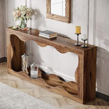 Tribesigns 63 Inches Farmhouse Console Table with Storage, Couch Table Behind Sofa, Long Entryway Sofa Station, Narrow Console Stand, Hallway Stand for Entryway Living Room, Brown - Image 4