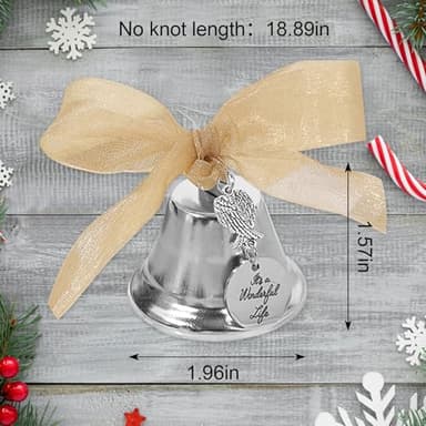 Sliver Christmas Hanging Ornament with Bowknot Ribbon - Xmas Angel Wing Tree Bells for New Year Party Supplies - Image 2