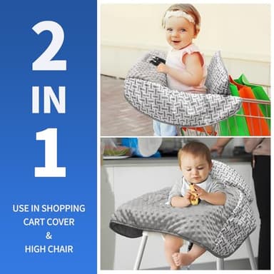 Pozico Minky Dot Shopping Cart Cover for Baby - Soft and Cozy High Chair Cover, Portable and Machine Washable-Gray Rectangle Print - Image 3
