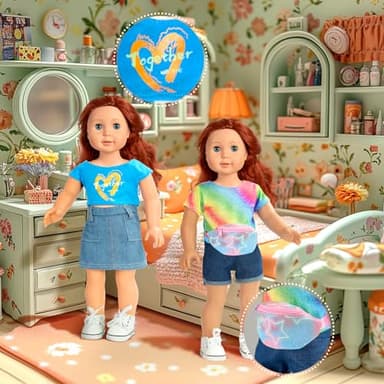 18-inch-Doll-Clothes-Accessories ARTST 18 Doll Accessories American Doll Clothing Dress Outfit Set with Hat Shoes Socks WaistBag for Girls - Image 5