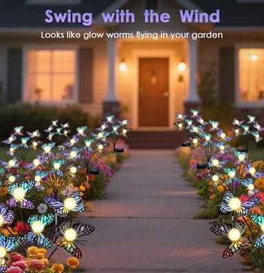 ZFNN Solar Garden Lights, 2 Pack Butterfly Garden Decor Outdoor Waterproof, Swaying Outdoor Lights for Outside Garden Yard Lawn Patio Balcony, Gardening Gifts for Women Mother Day Mom - Image 4