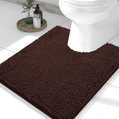 Smiry Luxury Chenille Toilet Rugs U-Shaped 24x20, Soft Absorbent Non-Slip Contour Bathroom Rugs for Toilet, Machine Washable Contoured Bath Mats, Brown - Image 1