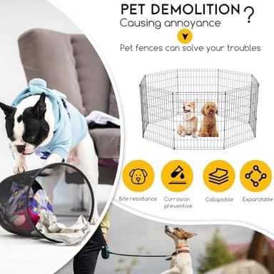 FDW 30 Inch Dog Pen 8 Panel Dog Playpen Indoor Outdoor Metal Puppy Pet Fence Portable Folding Animal Exercise Fence,Black - Image 3