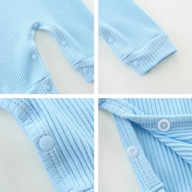 Bibimom Infant Boy Clothes 0-3 Months Knit Round Crew Neck Snap Closure Blue Romper - Image 5