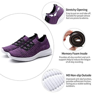 TIOSEBON Women's Lightweight Casual Walking Athletic Shoes Breathable Running Slip-On Sneakers for Jogging Workout Soft Shoes Wide US 6.5 Purple - Image 3