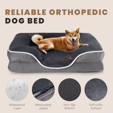 Sweetcrispy Orthopedic Dog Bed, Memory Foam Puppy Sleeping Sofa for Medium Pets with Washable Removable Cover Non-Slip Base Waterproof Liner Egg Crate, Classic Grey, 28" L x 23" W x 6.5" Th - Image 3