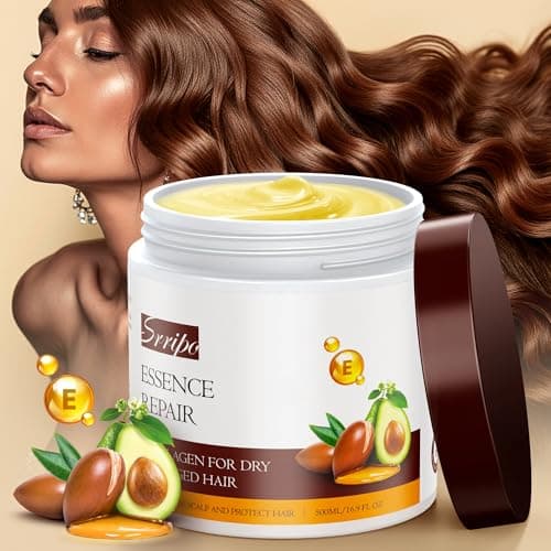 Srripo Collagen Hair Mask for Deep Conditioning, Keratin Hair Treatment with 4 Hydrolyzed Proteins, Moroccan & Avocado Oils Conditioner for Nourish, Calendula Gentian Extracts Care Dry & Damaged Hair - Image 1