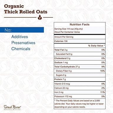 Great River Organic Milling Organic Extra Thick Rolled Oats | Whole Grain, Non-GMO, Kosher Certified | Hearty Texture for Oatmeal, Granola, Cookies, Baked Goods & Breakfast Recipes | 25 Lb (Pack of 1) - Image 2