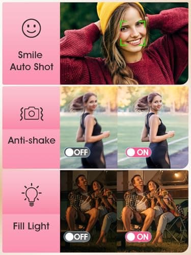 Digital Camera,Autofocus 4K Vlogging Camera for Photography with 32GB Card,48MP Portable Compact Point and Shoot Digital Camera for Teens Adult Beginner with 16X Zoom,Anti-Shake,2 Batteries(Pink) - Image 7