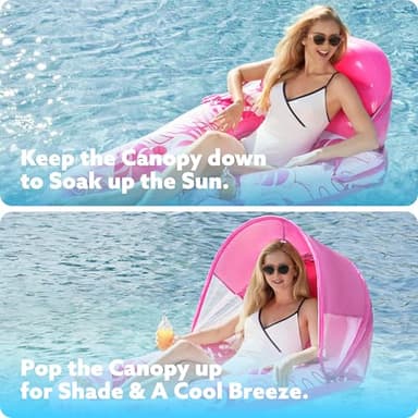 SLOOSH Inflatable Pool Floats Lounger Adult, Pool Lounge with Canopy Raft Floaties Water Floating Recliner Chair with Cup Holders Foot Rest Swimming Floaty - Image 4