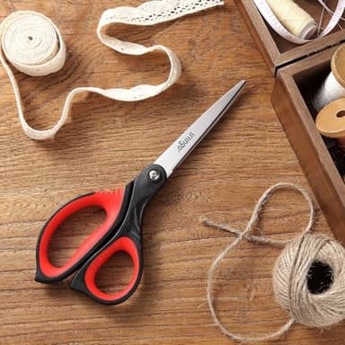 LIVINGO 8.5” Scissors All Purpose - Ultra Sharp Multipurpose 3 Pack Heavy duty Shears for Office, Home, School Sewing and Crafting Cutting Fabric, Paper, Red Comfort Grip - Image 5