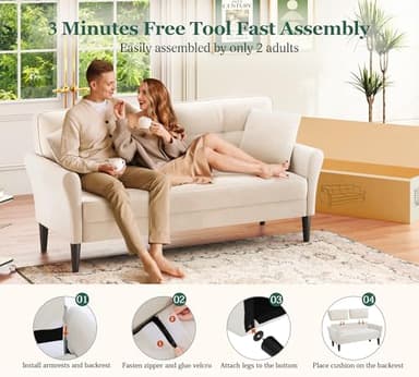 69" Small Sofa, Soft Small Couch with 2 Pillows, Comfy Love Seat Couches, Tool-Free Setup Loveseat Sofa, 700lb Load Sofas for Living Room, Cozy Couches for Living Room, Mini Couch for Bedroom, White - Image 5