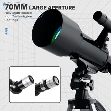Telescope 70mm Aperture 500mm - Portable Catadioptric Telescopes for Kids & Adults AZ Mount Fully Multi-Coated Optics, with Tripod Phone Adapter, Wireless Remote, Carrying Bag Black - Image 2