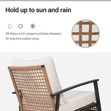 LAUSAINT HOME 3-Piece Rocking Bistro Set, Outdoor Patio Furniture with Thick Cushions and 2-Tier Coffee Table, Oversize Rattan Conversation Set for Garden, Balcony, Backyard (Beige) - Image 5