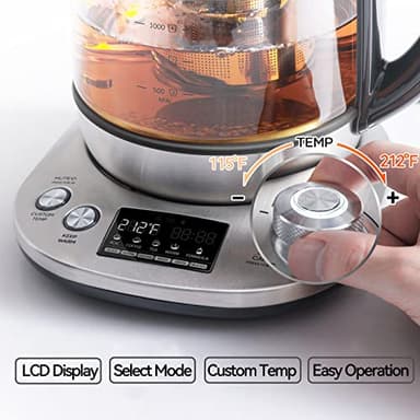 Mecity Electric Tea Kettle with Removable Infuser, 9 Preset Brewing Programs, Temperature Control, 2 Hours Keep Warm, Borosilicate Glass, 1.7 Liter, 1200W - Image 3