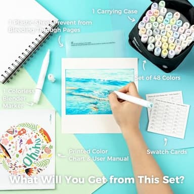 Ohuhu Pastel Alcohol Brush Markers- 48 Pastel Colors of Honolulu Blossoming- Alcohol Based Double Tipped Art Marker Set for Artist Adults Coloring Illustration- Brush & Chisel Dual Tips- Refillable - Image 6