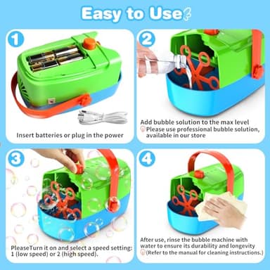 Bubble Machine Durable Automatic Bubble Blower, 18000+ Big Bubbles Per Minute Bubbles for Kids Toddlers Bubble Maker Operated by Plugin or Batteries Bubble Toys for Indoor Outdoor Birthday Party - Image 7