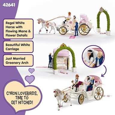 Schleich Horse Club - Wedding Carriage Playset with Horse and Carriage with Bride and Groom Figurines - Ages 5+ - Image 3