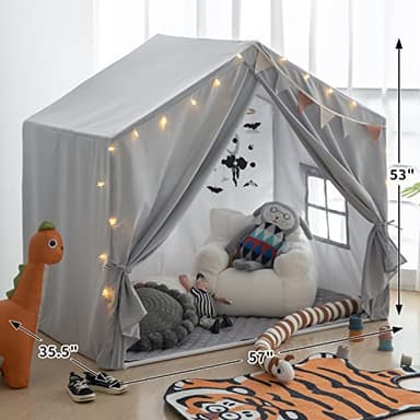 Kids Play Tent with Mat, Razee Large Playhouse Tent Indoor, Play House Kids Tent Castle for Girls Boys, Play Cottage (Grey) - Image 4