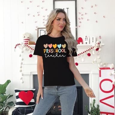 MAIHUN Womens Preschool Teacher Shirts Preschool Teacher Life Tshirt Hearts Graphic Short Sleeve - Image 3