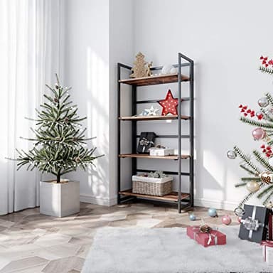 VASAGLE Industrial Bookshelf, Folding Bookcase, 4-Tier Ladder Shelf, Wood Look Accent Furniture with Metal Frame, for Home Office Sturdy and Stable ULLS88X - Image 2