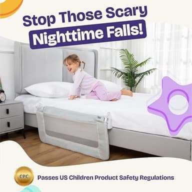 ComfyBumpy 1-Pack Bed Rail for Toddlers 35.5" L x 19.5" H | Toddler Bed Rails for Twin, Full & Toddler Bed Size | Swing Down Bed Rail Guard | Baby Bed Side Rail for Kids | Gray - Image 9