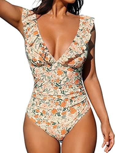 CUPSHE Women's Ruffled One Piece Swimsuit V Neck Lace Up - Image 2