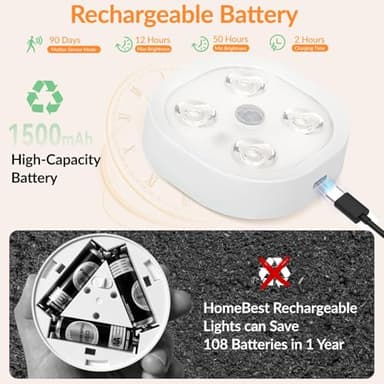 Under Cabinet Lighting, 1500mAh Rechargeable Motion Sensor Puck Lights with Remote, 3 Color Temper, Magnetic Stick on Light, Dimmable Under Counter Lights for Kitchen, Shelf, Stair(6P) - Image 3