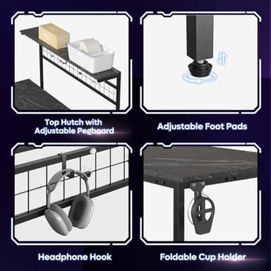 Bestier 42 L Shaped Gaming Desk, Computer Desk with Power Outlets & LED Light, Reversible Corner Desk with Shelves, Home Office Desk with Storage, Black Marble - Image 5