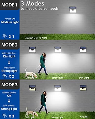 Peasur Solar Powered Lights Outdoor, 140 LED 8Pack Motion Sensor Light Outside, IP65 Waterproof Fence Security Lighting with 3 Modes for Yard Wall Garden Cool White - Image 4