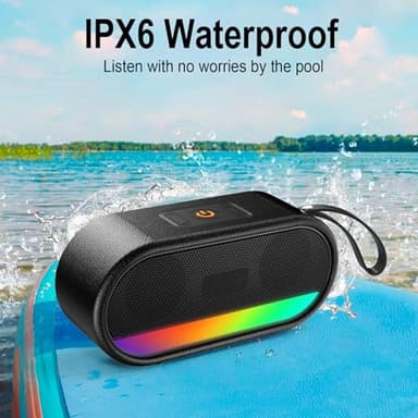 Portable Bluetooth Speaker with LED Lights, 24W Loud Sound Punchy Bass, Portable Wireless Up to 10H Playtime, Built-in Mic Bluetooth 5.3, IPX6 Waterproof Wireless Speaker for Home/Outdoor/Party/Beach - Image 8