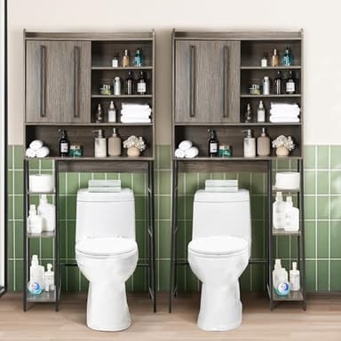 Decofy Over The Toilet Storage Cabinet, 31.5" L x 7.7" W x 66.9" H, Bathroom Organizer with Adjustable Shelves and Sliding Door, Farmhouse Above Toilet Storage for Small Bathrooms, Sturdy Metal Frame - Image 7