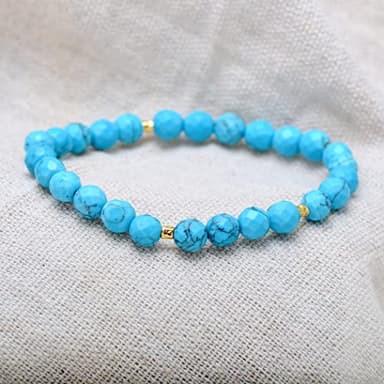 Paialco 6MM Faceted Turquoise Beads Stretch Bracelet Small for Women 6.5" - Image 3